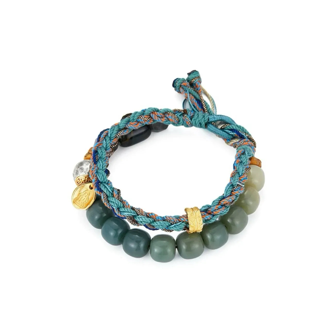 Top-down view displaying the double-layer illusion, combining the hardness of natural stones with the softness of woven cotton