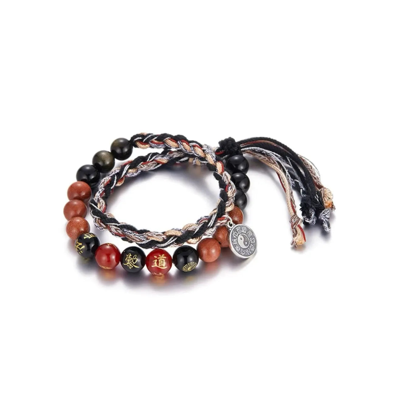 Back view displaying the adjustable tassel closure, allowing for a comfortable fit, and the detailed texture of the woven cord