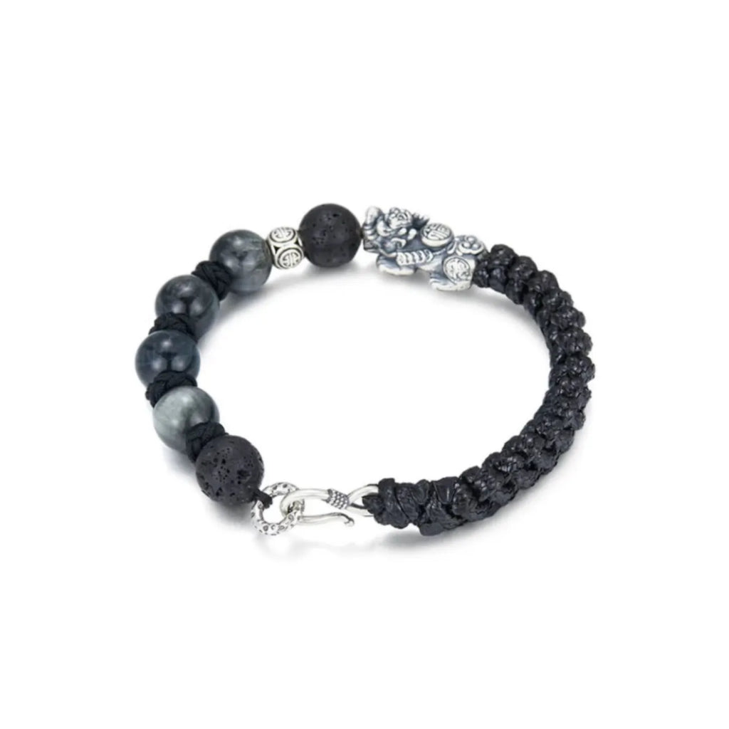 Back view focusing on the secure silver S-hook clasp and the durable knotted construction