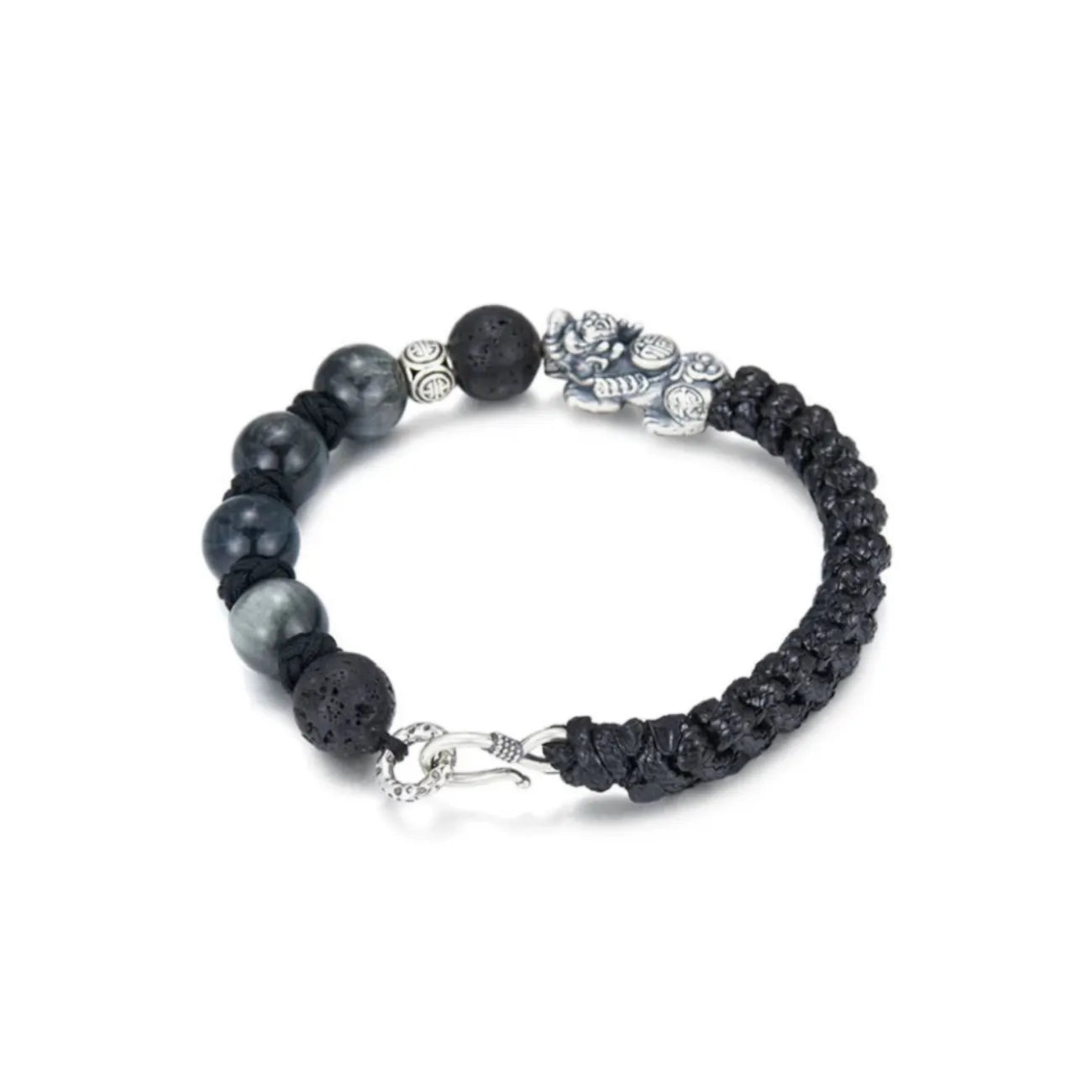 Back view focusing on the secure silver S-hook clasp and the durable knotted construction