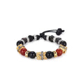 Front view of the Feng Shui bracelet featuring two-tone Pixiu charms, red carnelian, and black agate beads