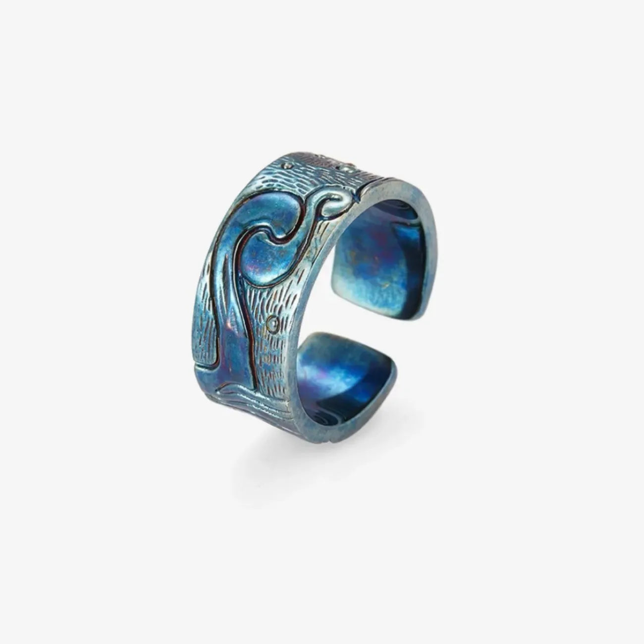 Top-down view of the Aspiration Ring highlighting the impressionist art style engraving and heavy metal quality