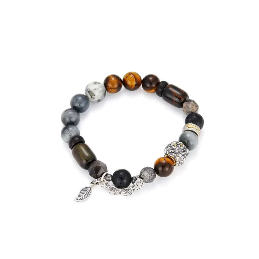 Back view showing the variety of natural stones including grey Map Jasper and chatoyant Blue Hawk's Eye for mental clarity