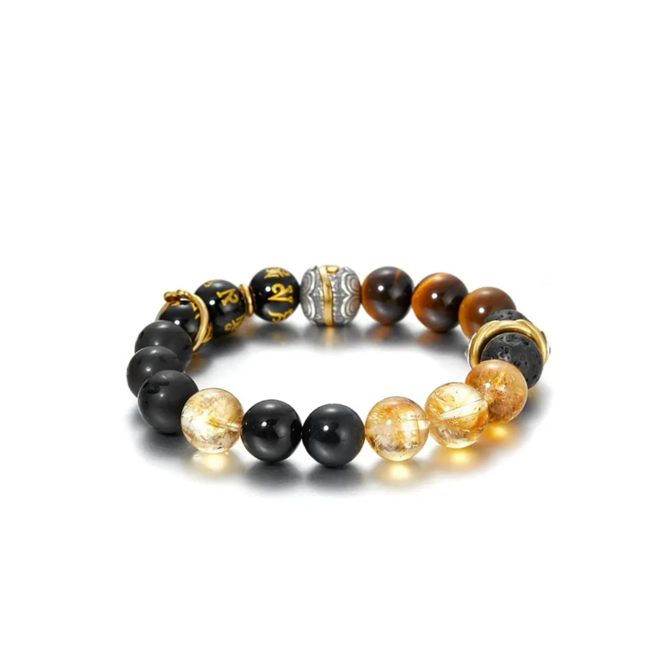 Back view highlighting the protective Evil Eye charm and porous lava stone beads, perfect for essential oils