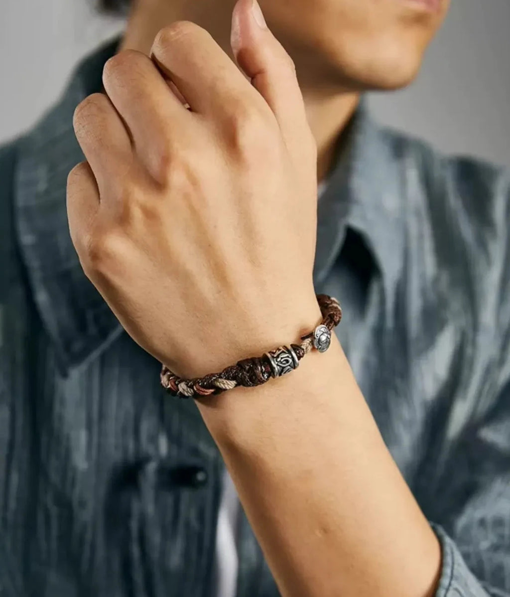 A clear lifestyle view of the bracelet, highlighting its handmade quality and mixed textures, perfect as a meaningful gift