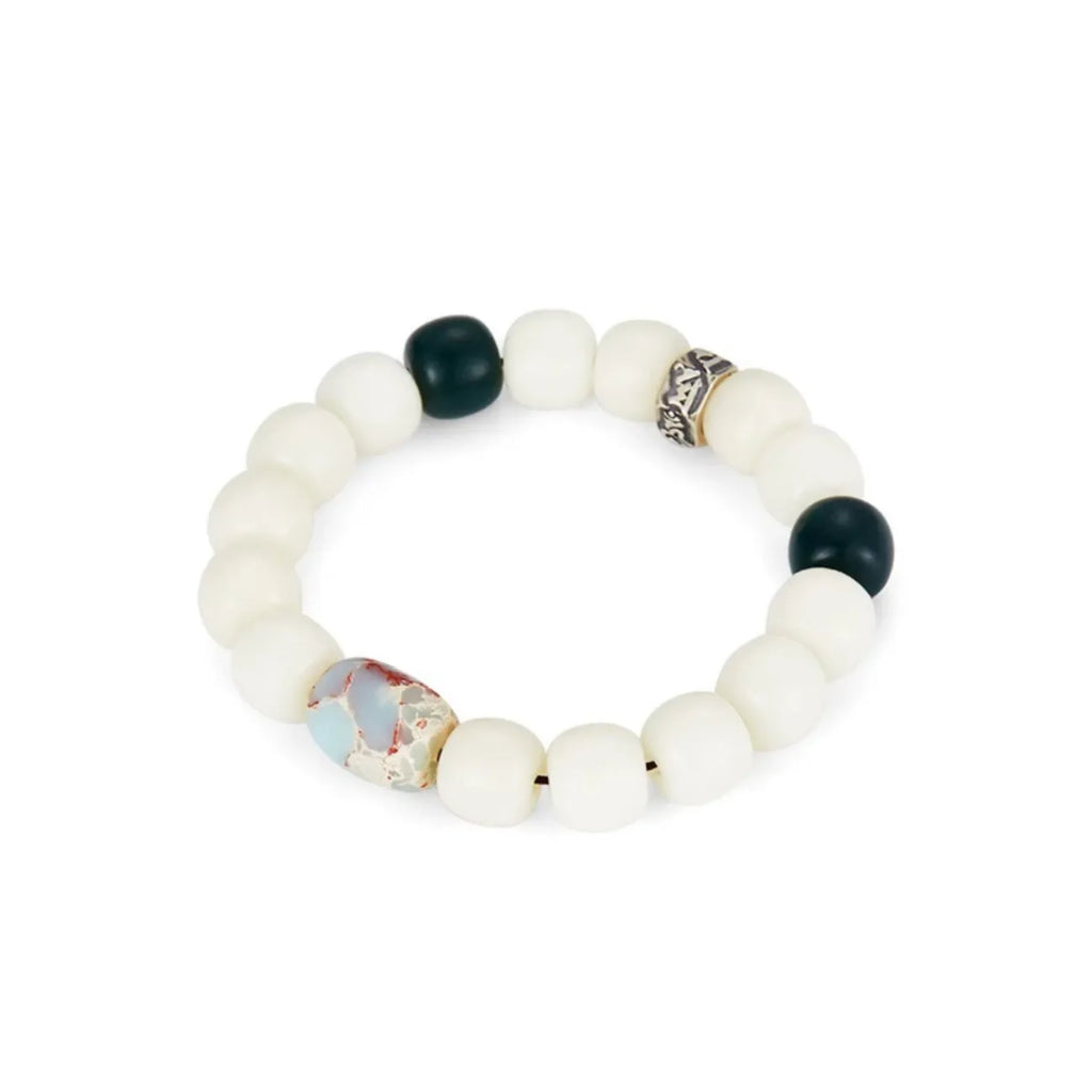 Back view highlighting the smooth, organic texture of the Bodhi seeds which will develop a unique patina over time