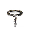 Front view of the Ram Skull bracelet featuring a unique toggle clasp and black-khaki mixed braided cotton rope