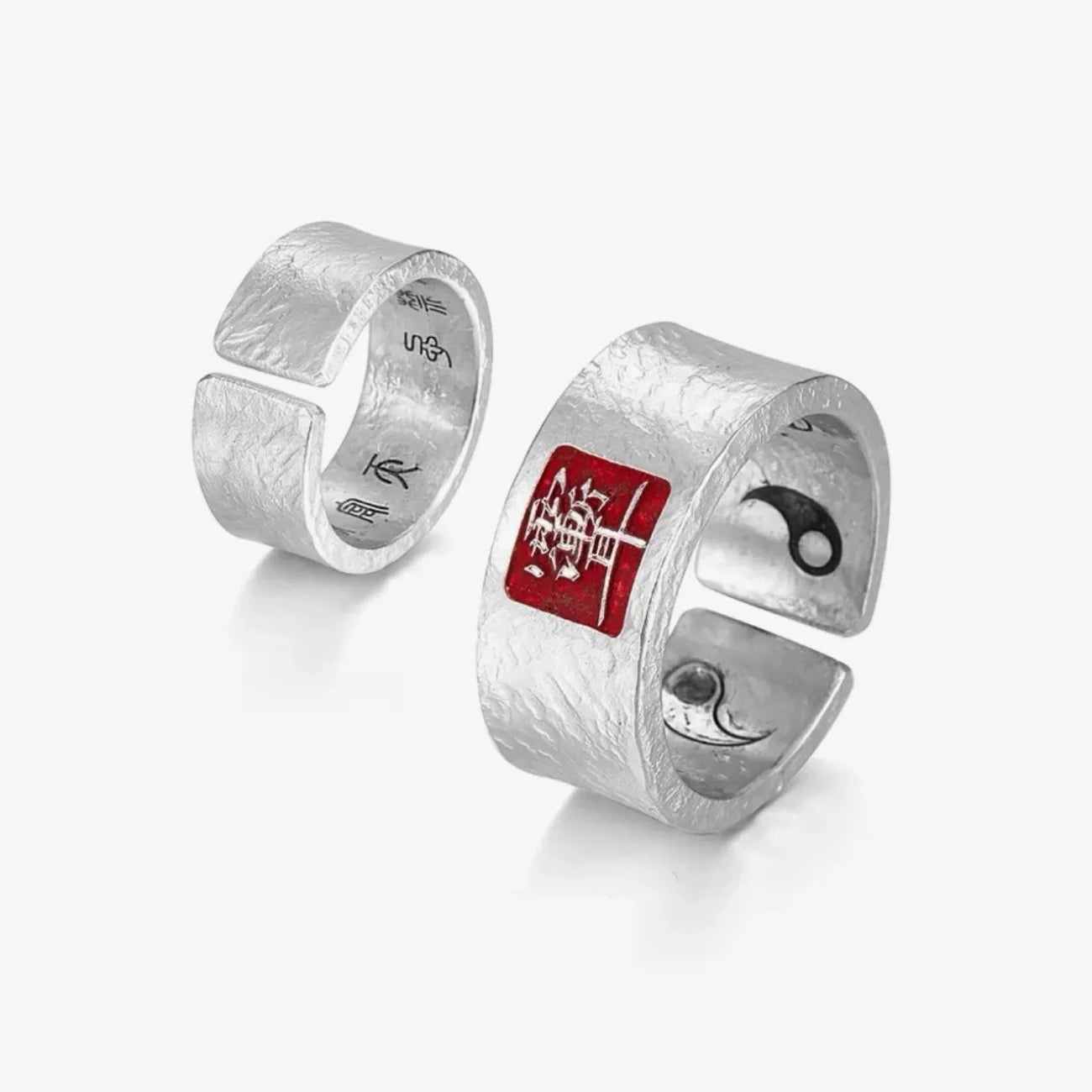 Top-down close-up of the red enamel seal, highlighting the "Good Fortune" talisman script and artisan craftsmanship