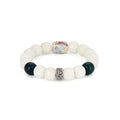 Front view of the "Boundless" bracelet featuring natural White Bodhi Root beads and a central Imperial Jasper stone for healing